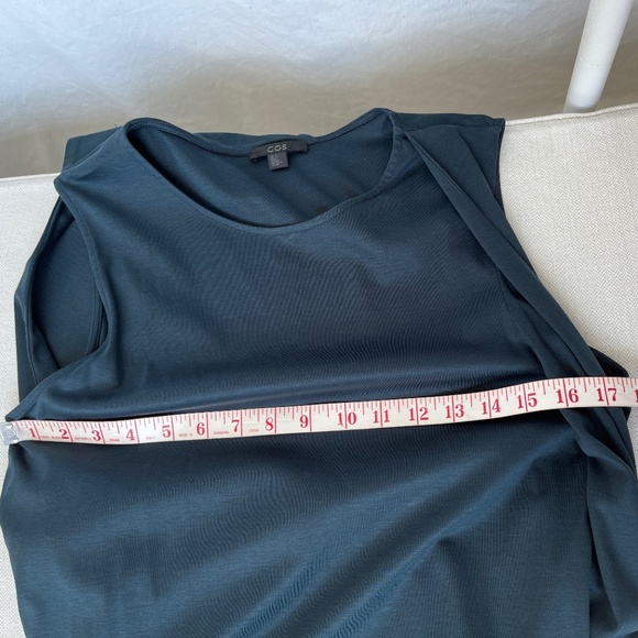 COS (S) draped, asymmetrical, body-con, cotton-blend dress, EUC, marine blue. - Picture 10 of 15